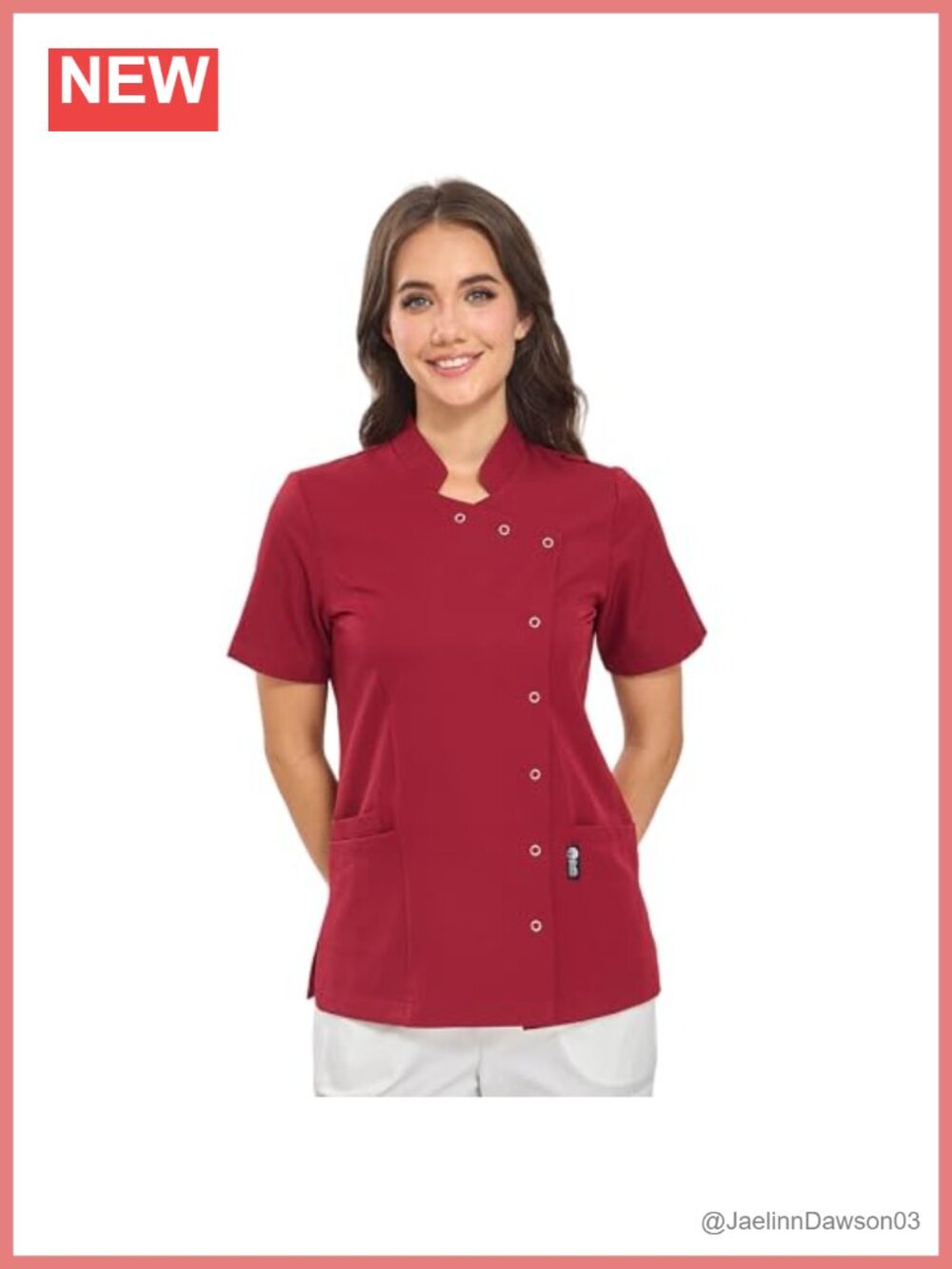 GUOER Scrub Tops Women Mandarin Collar Snap Front Relaxed Fit Medical Scrub